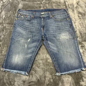 True Religion Shorts Men’s 42 Blue Cutoff Grunge Denim Y2K Jeans